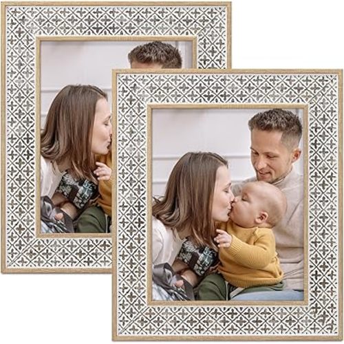 takfot Boho Picture Frames 8x10 Photo Frame 2 Pack Wood Moroccan Picture Frame for Wall and Tabletop Gift for Mom Grandma Women Family Friends