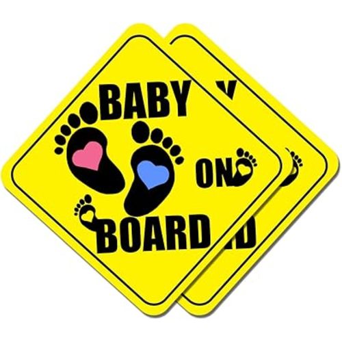 2-Pack Baby On Board Sign Magnets - Cute & Essential Baby Gift - Bright Yellow, Durable & Removable Safety Signs for Car, Truck, Van, Bumper - 5"x5"