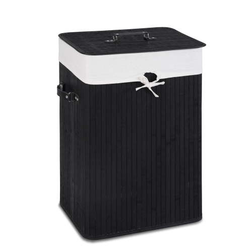 Costway Rectangle Bamboo Hamper Laundry Basket Washing Cloth Bin Rangier Lid Black