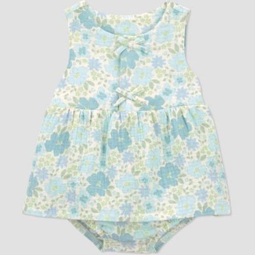 Carter's Just One You® Baby Girls' Floral Sunsuit with Bow - Blue/Green 3M