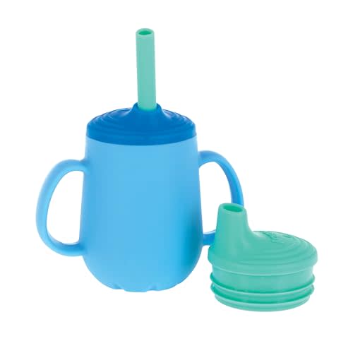 Nuby 3-Stage Training Cup Set - Silicone Tumbler with Spout and Straw Combo - 4 oz - 6+ Months - Boys