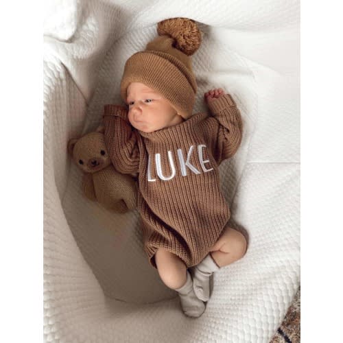 Embroidery Chunky knit baby romper - Newborn gift for baby & New mom
