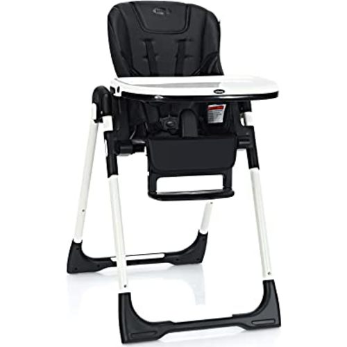 INFANS High Chair for Babies & Toddlers, Foldable Highchair with Multiple Adjustable Backrest, Footrest and Seat Height, Removable Tray, Detachable PU Leather Cushion, Built-in Rear Wheels (Black)