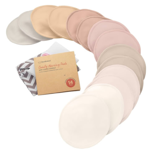 Organic Nursing Pads - 14 Washable Viscose Derived from Bamboo Breastfeeding Pads, Wash Bag, Reusable Breast Pads for Breastfeeding, Nipple Pads for Breastfeeding Essentials(Neutrals, L 4.8")
