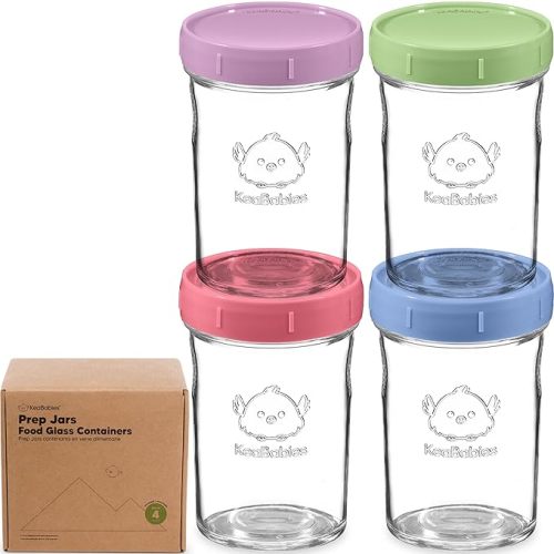 KeaBabies 8oz Glass Jars with Lids - 4pk Small Glass Baby Food Containers with Lids, Leak-Proof, BPA-Free, Purees & Baby Snack Containers Storage, Microwave, Dishwasher & Freezer Safe (Nord)