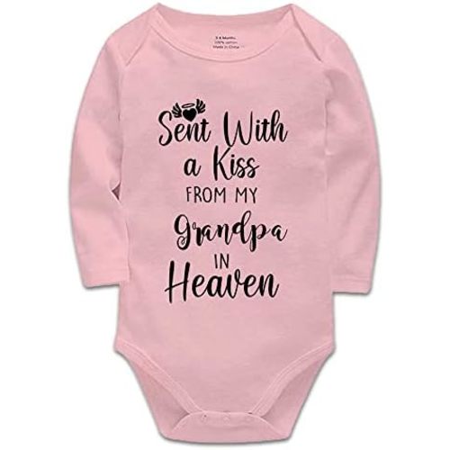 Baby Onesie,Sent with A Kiss from My Grandpa in Heaven-Newborn Infant Baby Bodysuit White Long Sleeve 0-24 Months