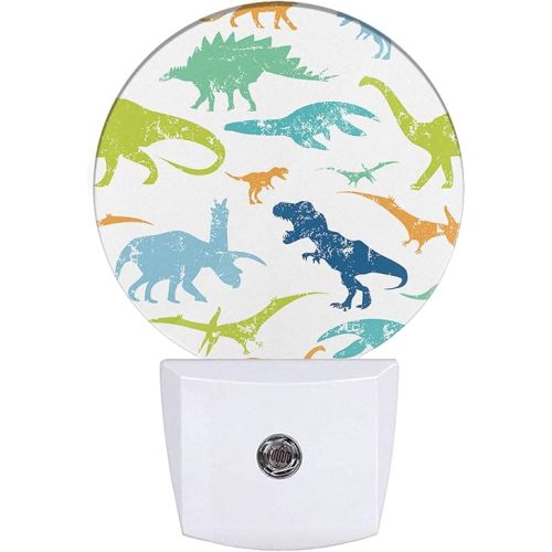 EKOBLA Dinosaur Plug-in Nightlights Colorful Dinosaurs Night Lights Plug into Wall with Dusk to Dawn Sensor Cute Dino Animal Pattern LED Nightlight for Teens Boys Room