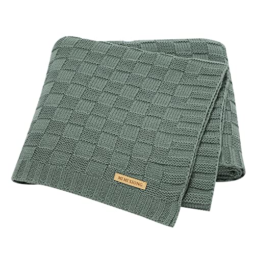 LAWKUL Green Baby Blankets Knitted Cable Babe Blanket Soft Airy Newborn Infant Receiving Swaddle Boy Girl Stroller 40"x30"