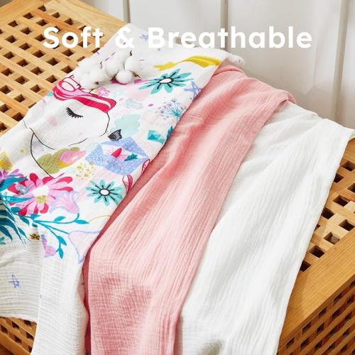 5 Pack Muslin Swaddle Blanket & Baby Burp Cloths, Soft & Breathable Receiving Blanket, Cotton Baby Blanket for Newborn Girl, Nursery Infant Essentials, Swaddling Wrap for Unisex