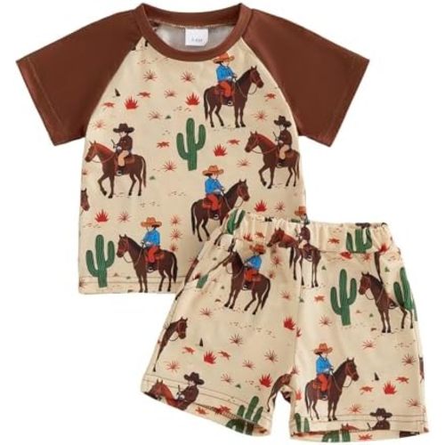 Western Baby Boy Clothes Letter Cow Print Short Sleeve T-Shirt Casual Shorts Set Toddler Summer Clothes Cowboy Outfit