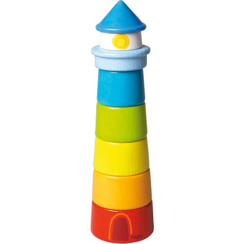 HABA Wooden Stacking Toy Rainbow Lighthouse, 8-Piece Building Blocks Set Made in Germany, Educational Wooden Toddler Toys for Motor Skills, Ages 1 and up
