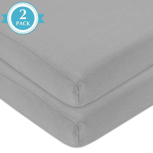 American Baby Company 2 Pack 100% Natural Cotton Fitted Mini Crib Sheets 38" x 24" - Soft & Breathable Small Nesting Portable Sheets, Fits Pack N Play Mattresses, Gray, for Boys & Girls