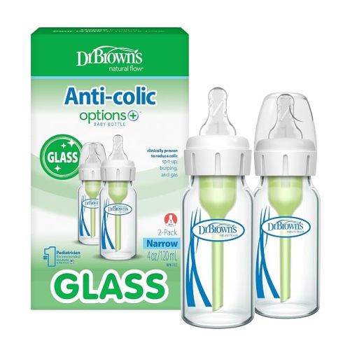 Dr. Brown's Anti-Colic Options+ Narrow Glass Baby Bottle, 4 oz, 2-Pack