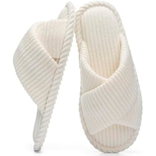 Slippers for Women Memory Foam House Bedroom Corduroy Crossbands Open Toe Slides Sandals Shoes Comfy Trendy Gift for womens Anti-Skid sole