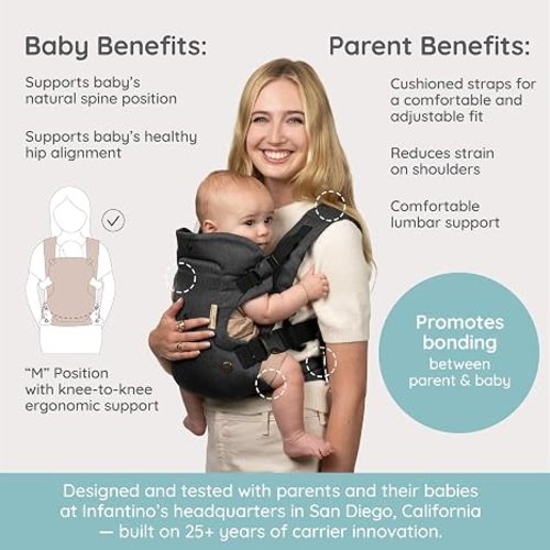 Infantino Flip Luxe 4-in-1 Baby Carrier Ergonomic 7-35 lbs, Onyx