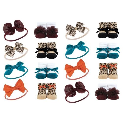 Hudson Baby Infant Girl 16Pc Headband and Socks Giftset, Fall Leopard, One Size