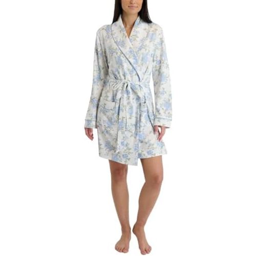 Laura Ashley Women's Robe- Buttery Soft Brushed Knit Knee Length Bathrobe with Pockets