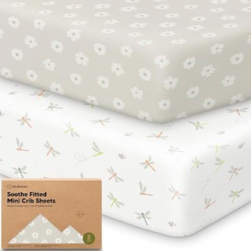 2-Pack Mini Crib Sheets Fitted, 38x26 Pack N Play Mattress Sheets (Meadow)