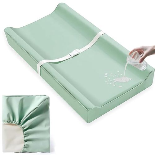 Vegan Leather Baby Changing Pad Cover, Waterproof Wipeable 32x16 (Green).