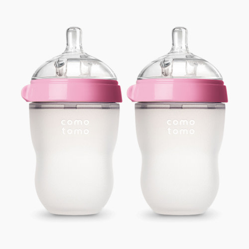 Comotomo Natural Feel Silicone Baby Bottles - Pink, 8 Oz, 2