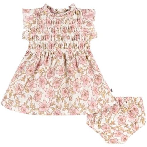 Modern Moments by Gerber Baby Girls' 2-piece Ruffle Sleeve Dress W/Smocking & Diaper Cover Set
