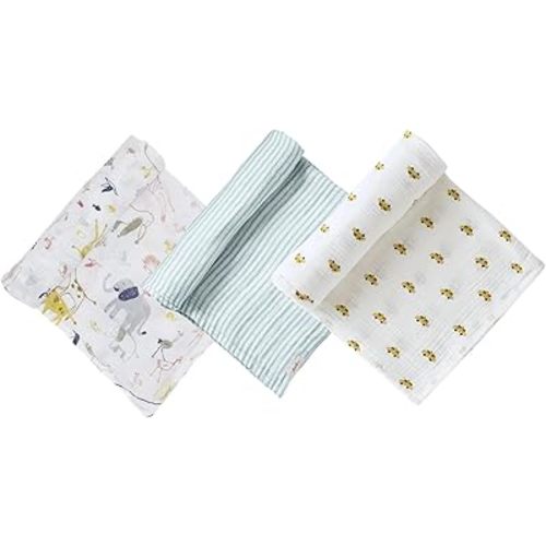 PEHR Organic Cotton Muslin Swaddle 3-Pack, for Him | Extra-Soft & Breathable Baby Blankets | 47" x 47" / 119 x 119 cm | Multi-Use Nursery Essential | Ethically Made & AZO-Free Dyes