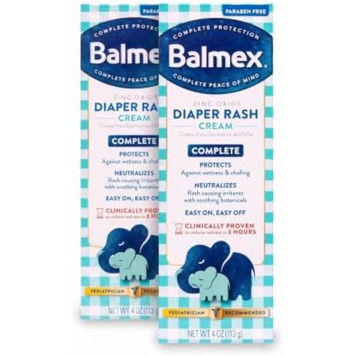 Balmex Complete Protection Baby Diaper Rash Cream with Zinc Oxide + Soothing Botanicals, 4 Ounce (Pack of 2)