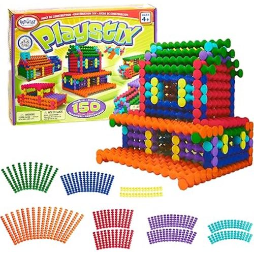 POPULAR PLAYTHINGS Playstix Construction Toy Set, 150 Piece Kit