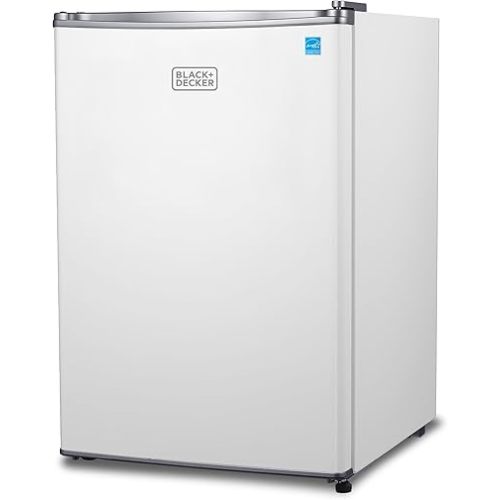 BLACK+DECKER 2.5 Cu. Ft. Compact Refrigerator, ENERGY STAR Certified, Single Door Mini Fridge with Chiller Compartment, Personal Fridge for Home or Dorm Room, R600a Refrigerant, BCRK25W, White
