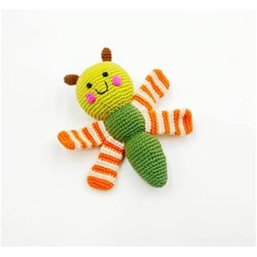 Pebble Fair Trade Handmade Crochet Cotton Dragonfly Rattle-Khaki