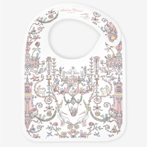 Atelier Choux Atelier Choux Baby Girls Toile de Jouy - Caitlin Wilson Satin Bib in Pink | Childsplay Clothing