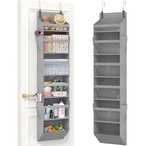 Lifewit 1 Pack Over the Door Organizer, 6 Section Clear Window Hanging Storage with 4 Side Pockets, Sturdy Anti Tilt 40 lbs Load Behind Door for Closet, Bedroom, Bathroom, Nursery, Dorm, Light Gray