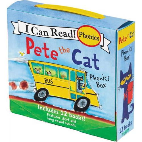Pete the Cat 12-Book Phonics Fun!: A Box of 12 Mini-Books Featuring Short and Long Vowel Sounds (Paperback)