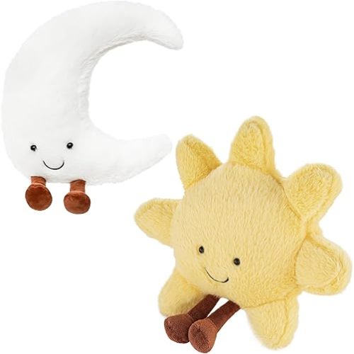 Sun and Moon Plush Toy, 12in Moon Pillow and Sun Pillow, 2PCS Cute Smiling Sunshine Moon Stuffed Animal Gift for Christmas and Children's Birthdays