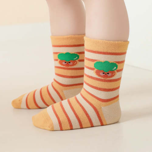 Baby & Toddler Sweet Persimmon & Striped Cotton Crew Socks (4-Pack)
