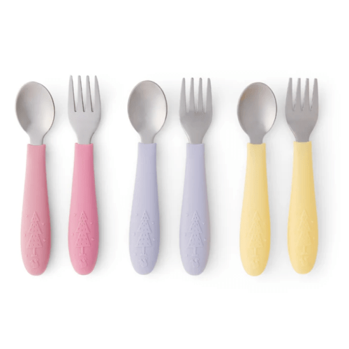 Babies/Toddler Stainless Steel Spoons + Forks with Silicone Handle