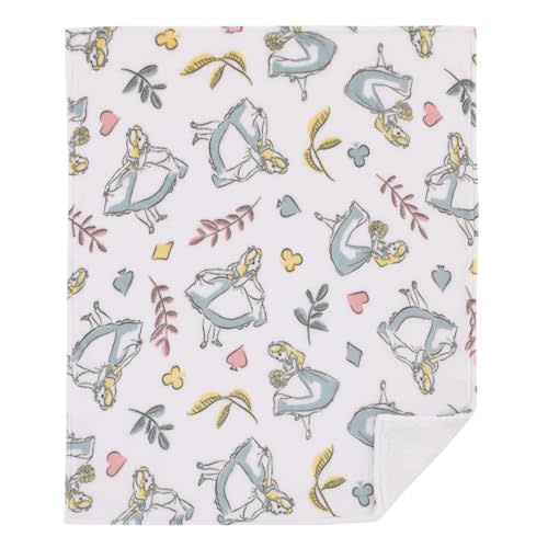 Disney Alice in Wonderland Light Blue, Pink, Yellow, and White Super Soft Plush Sherpa Baby Blanket