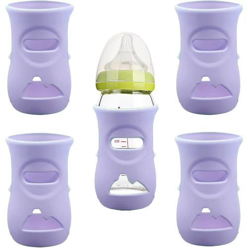 4 Pack Silicone Sleeves for Avent Natural Glass Baby Bottles, Anti Breakage Baby Bottle Holder, Compatible with Philips Avent Glass Natural Baby Bottle, BPA Free (Purple, 8 OZ)