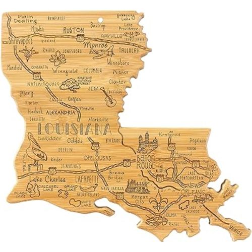 Totally Bamboo Destination Louisiana Shaped Cutting Board – Bamboo Charcuterie and Serving Board with Hang Tie for Wall Display