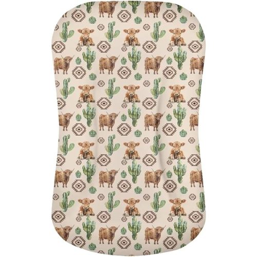 ZDCUSTOM Cactus Highland Cattle Baby Bassinet Sheets 31.5x21.3 in Breathable Cozy Fitted Mattress Sheet Elastic Travel Standard Cradle Safe Sheets for Baby Boys Girls