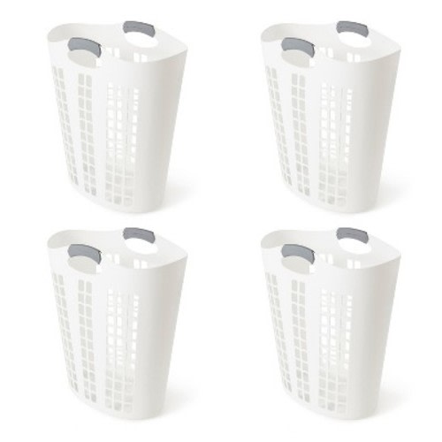Gracious Living Easy Carry Flex Hamper, Large 87.5 Liter Lightweight Plastic Ventilated Laundry Basket Clothes Bin with Handles, White