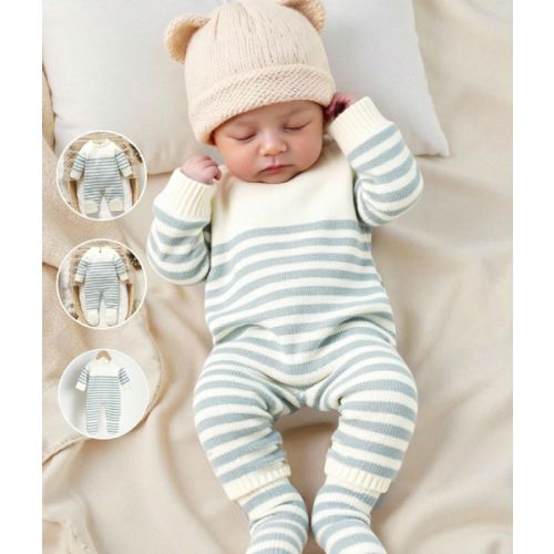 SHEIN 1pc Newborn Striped Crew Neck Long Sleeve Romper, Casual & Minimalist Design Fall Winter | SHEIN USA