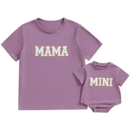 Mommy and Me Matching Shirts Outfit Cute Letter Graphic Tshirt Tops Mom and Mini Matching Outfits