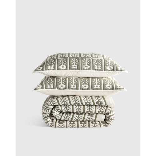 Organic Cotton Jacquard Floral Quilt Set in Dried Sage