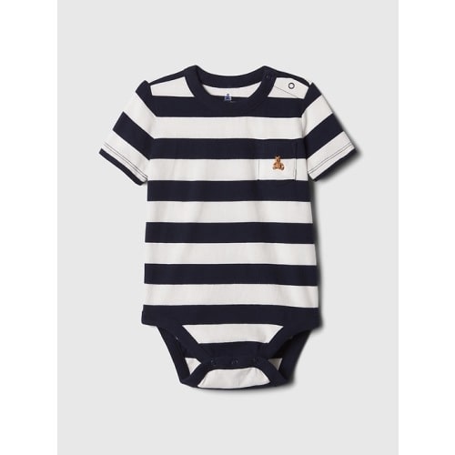 Baby Mix & Match Pocket Bodysuit in blue white stripe, size: 12-18 M