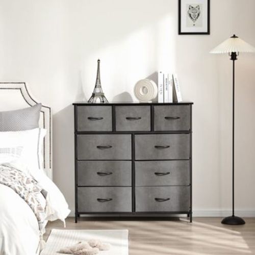 JIONJOY 9 Drawer Dresser for Bedroom, Large Fabric Storage Chest with Metal Frame & Waterproof Top for Closet, Nursery, Entryway