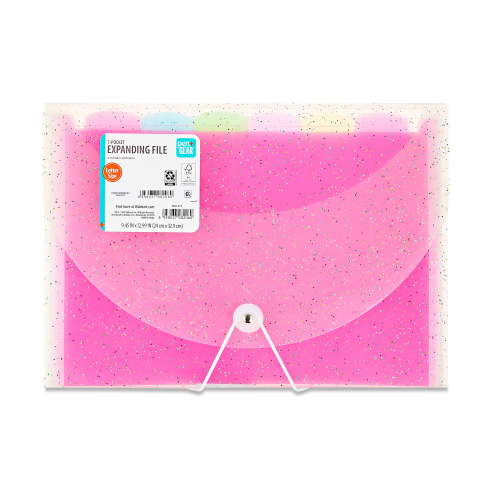 Pen+Gear 7-Pocket Poly Expanding File Organizer, Clear with Glitter, New Freestanding