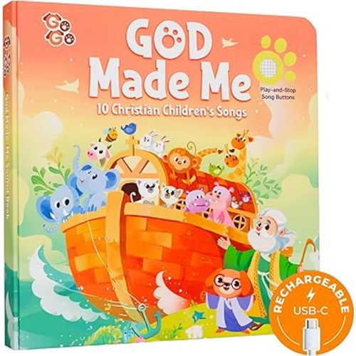 GO GO God Made Me Sound Book, 10 Christian Songs, USB-C Rechargeable, Musical Learning Toy for Toddlers 1-3, Babies 0-2, Preschoolders, Kids 1-6