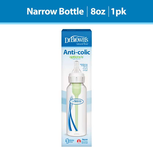 Dr. Brown's Natural Flow Anti-Colic Options+ Narrow Baby Bottle, 8oz, Slow Flow, 0m+, 1 Pack
