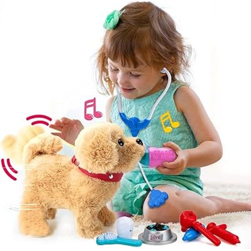 Koonie Realistic Robot Puppy - Interactive Walking & Barking Dog with Singing/Tail Wagging, Educational Play & Plush Birthday Gift for 2-5 Years Old Girls
